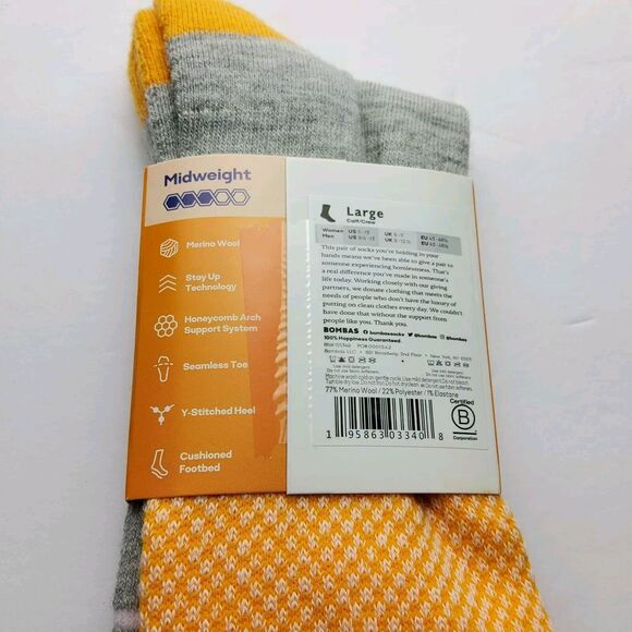 Bombas Merino Wool Blend Midweight Crew Socks Size L (Men's 9.5-13, Wo 11-13) - Picture 4 of 4